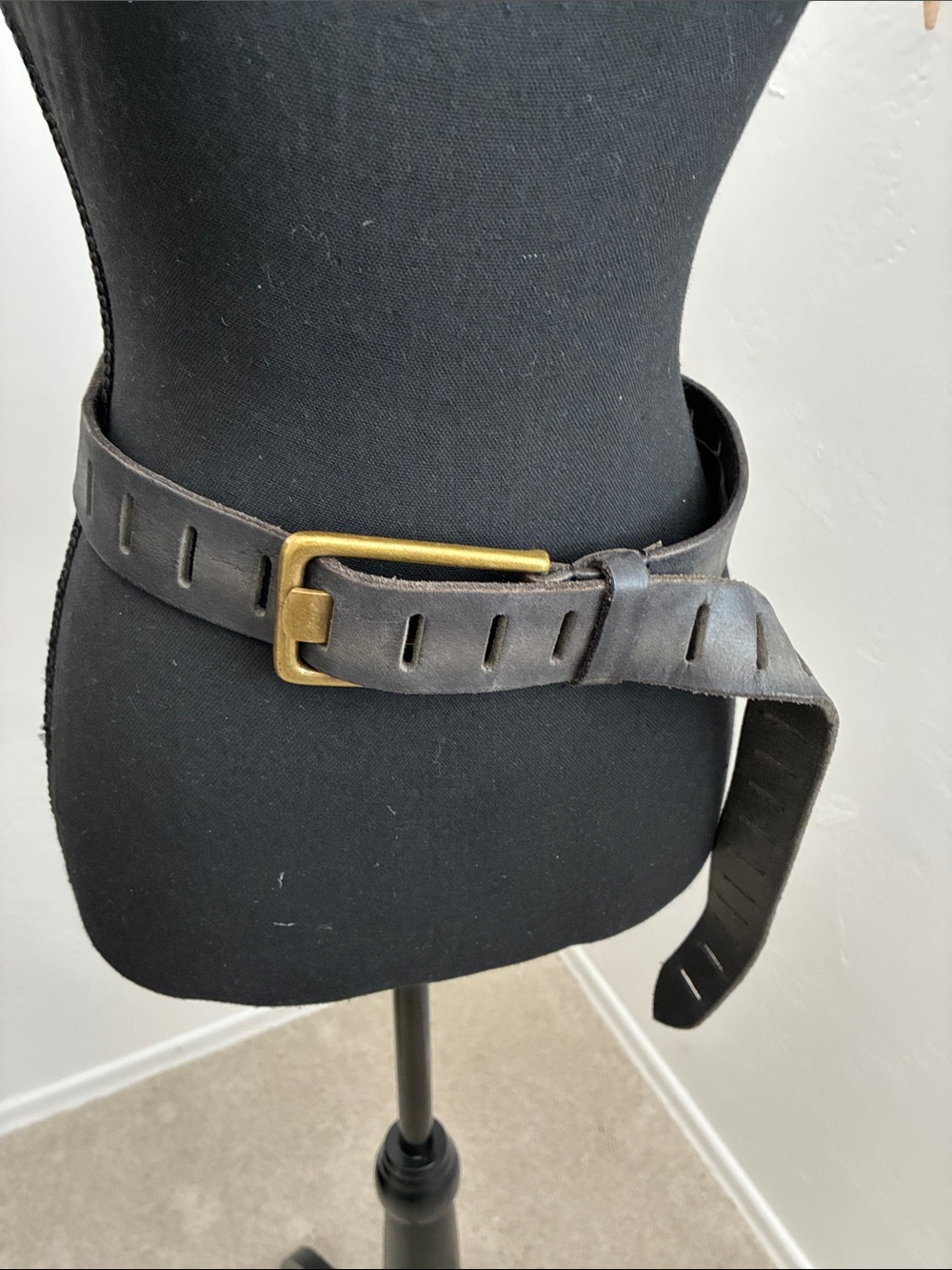 We The Free Dark Brown Leather Belt with Brass Buckle